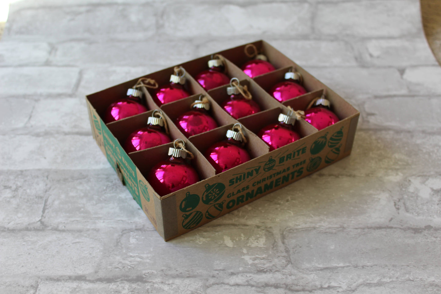 Original Shiny Brite Christmas ornaments in hot pink