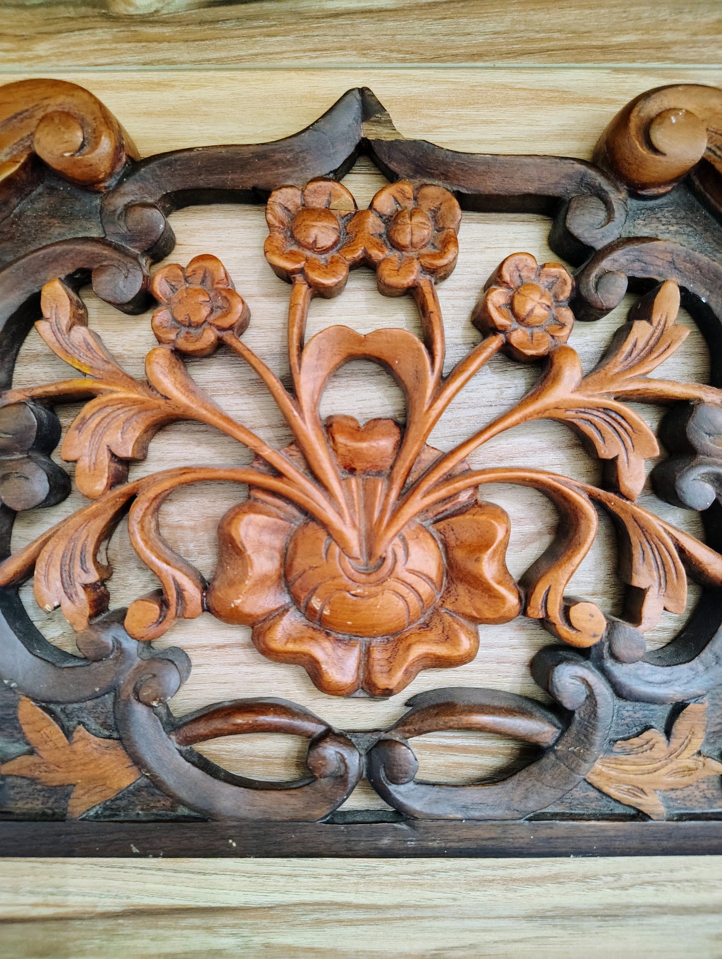 Handcarved Antique Teak Door / Mirror Pendant