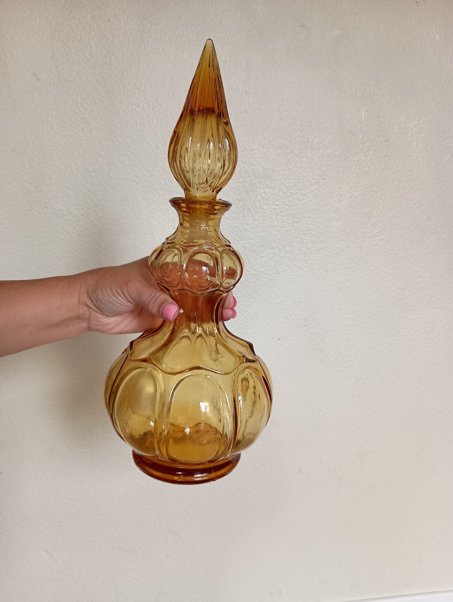 Large ornate decanter amber glass