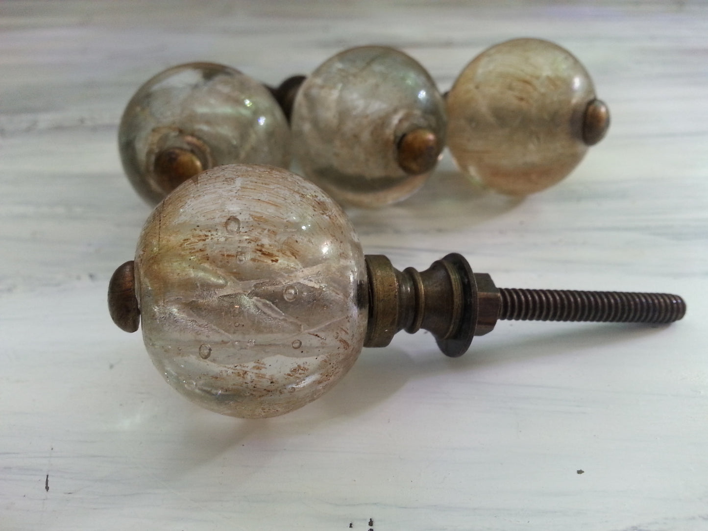 Antique round glass drawer pull