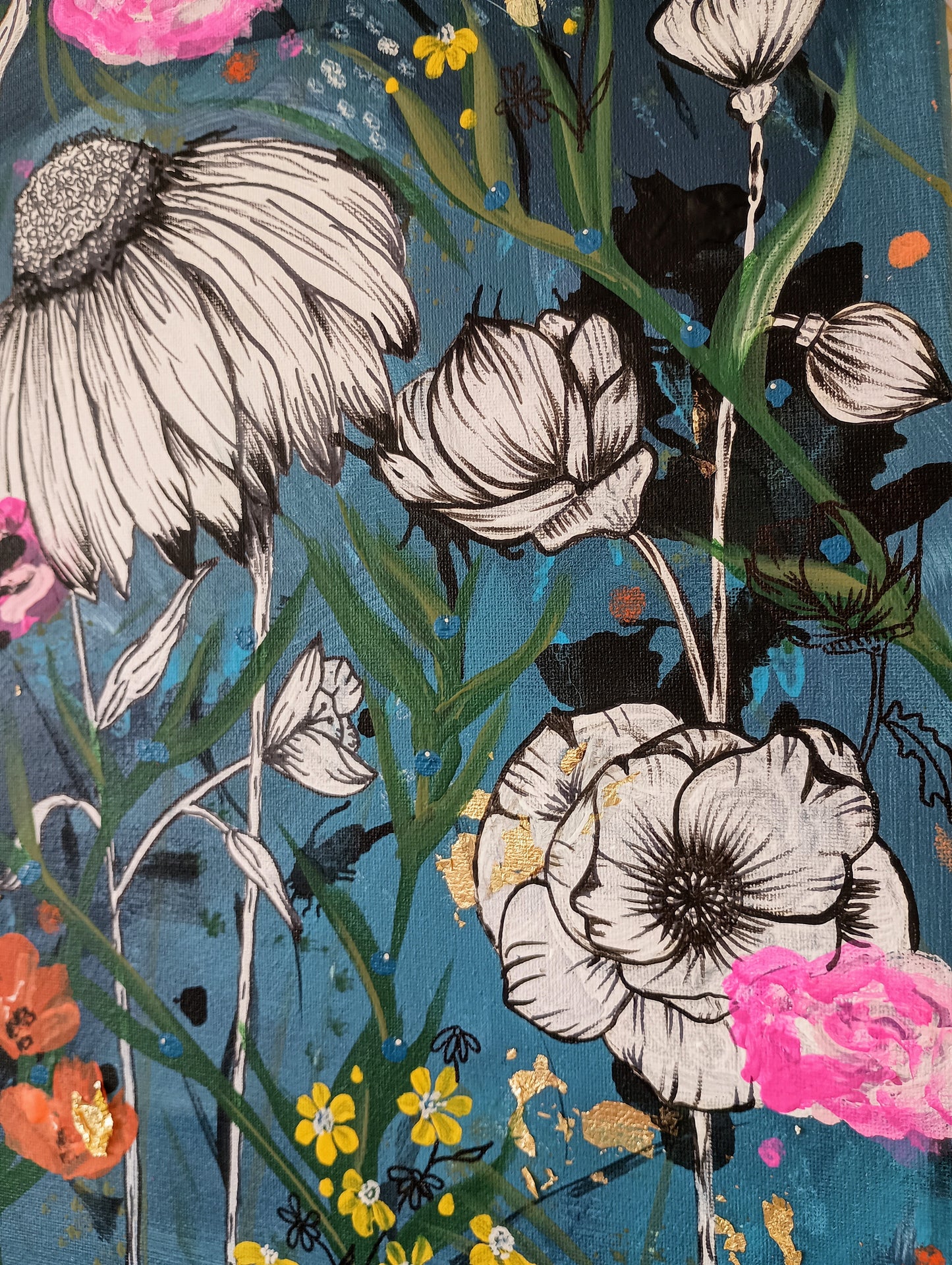 Large flowers painted canvas, Kirstyn Bliss Art original