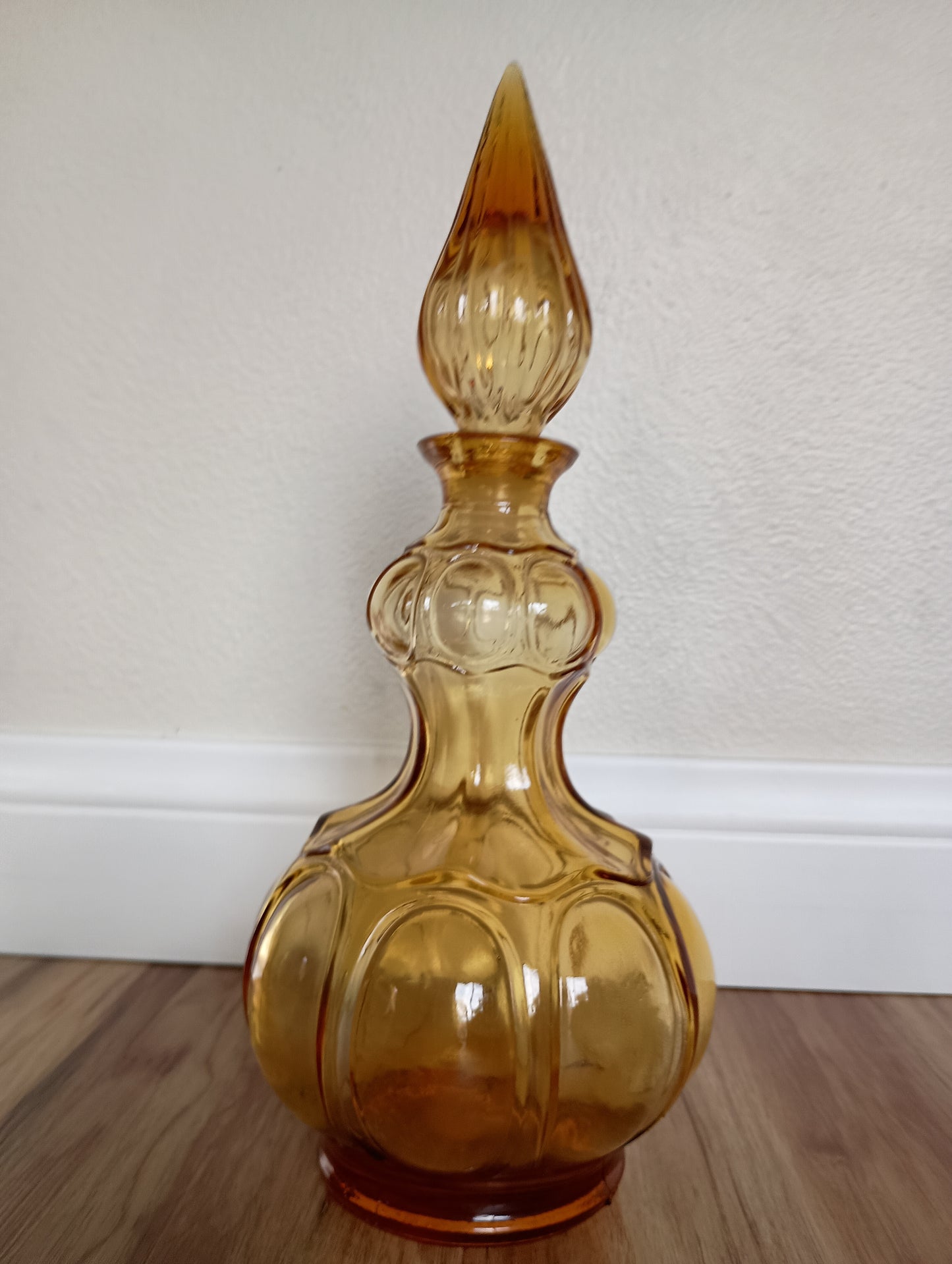 Large ornate decanter amber glass