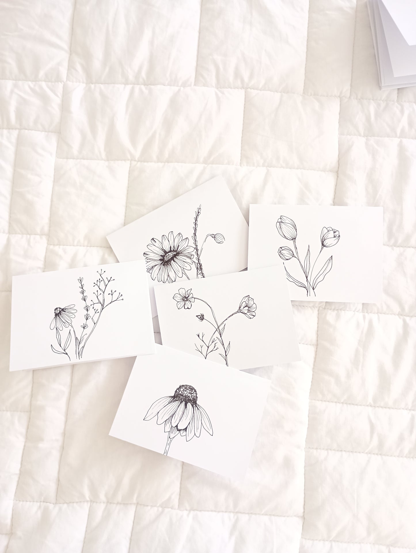 Wildflower hand drawn original art cards and envelopes, 4"x6"