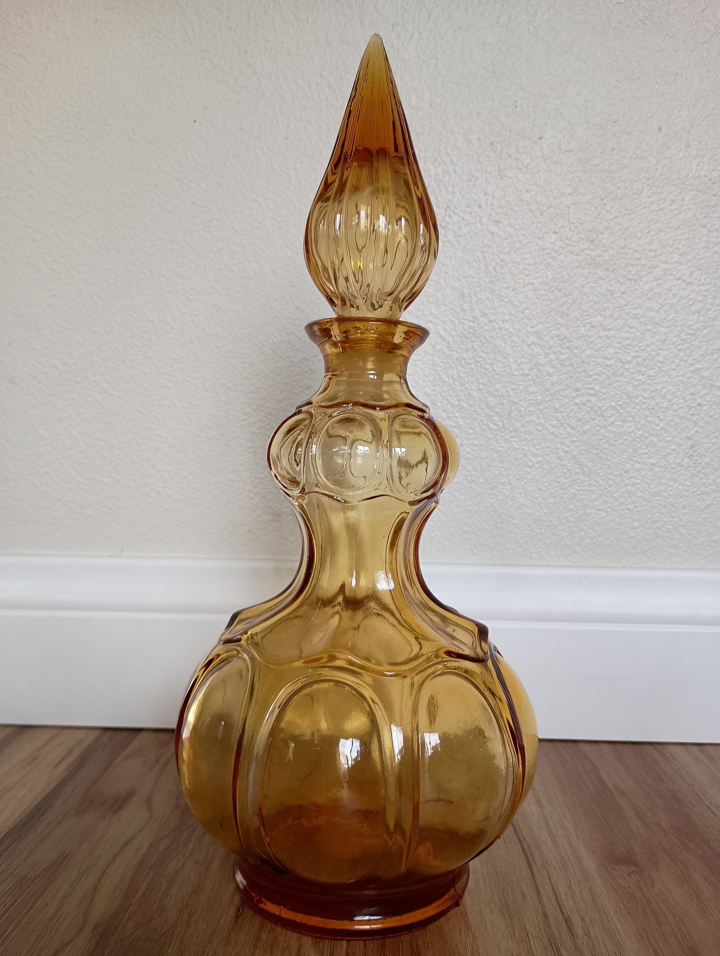 Large ornate decanter amber glass