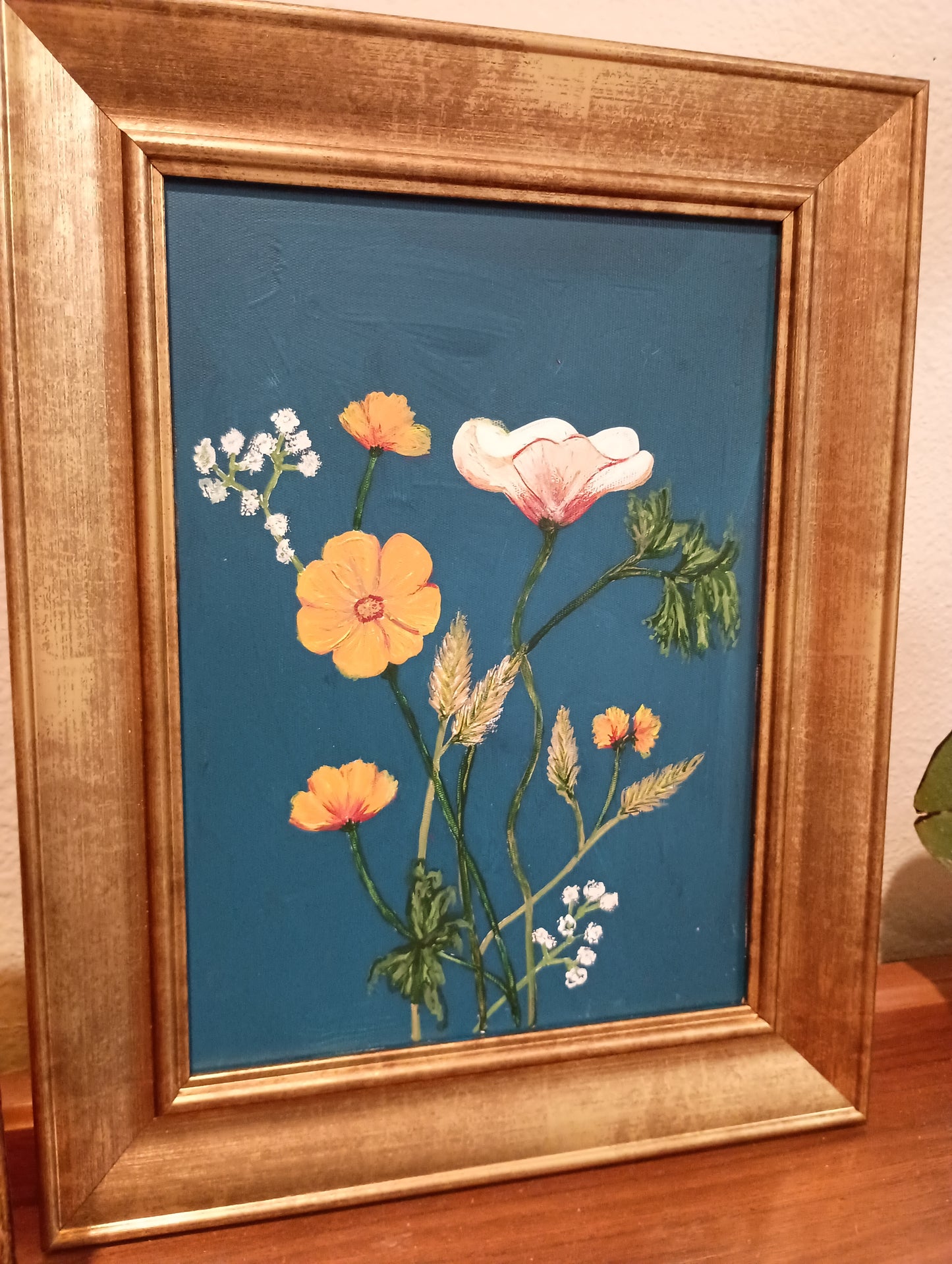 Gold framed flowers on canvas, Kirstyn Bliss