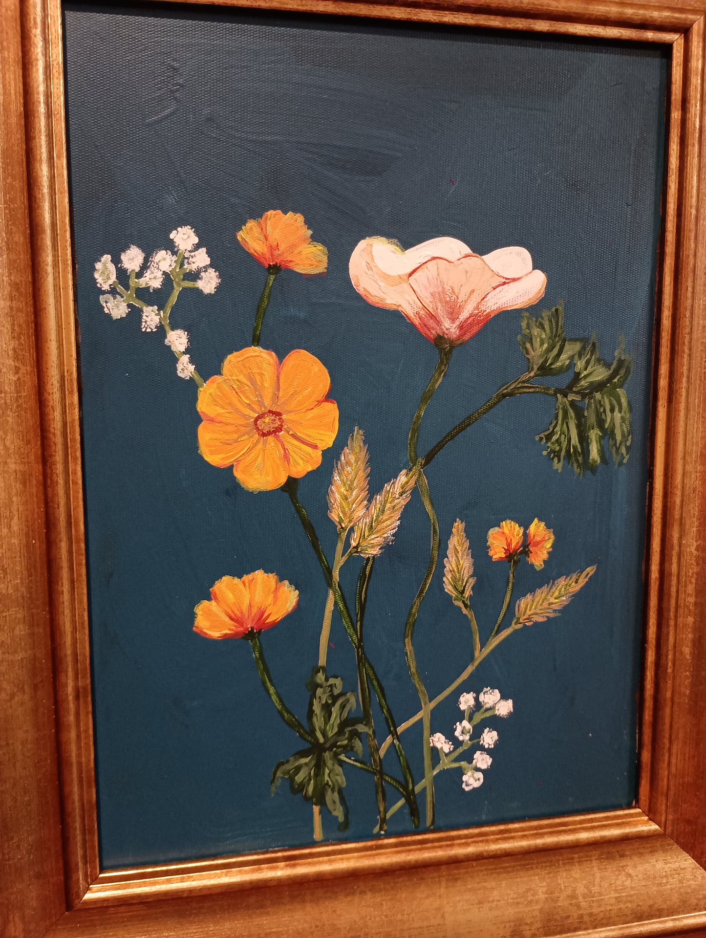 Gold framed flowers on canvas, Kirstyn Bliss