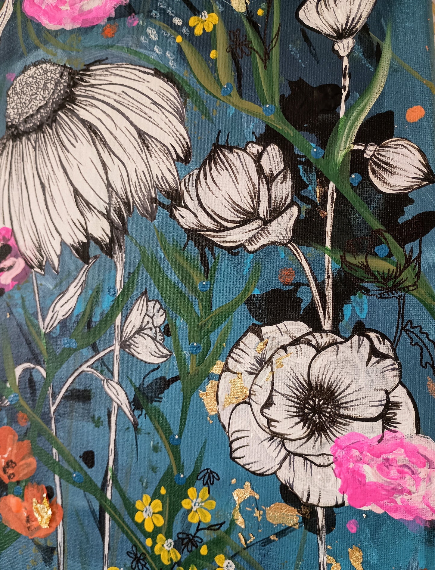 Large flowers painted canvas, Kirstyn Bliss Art original