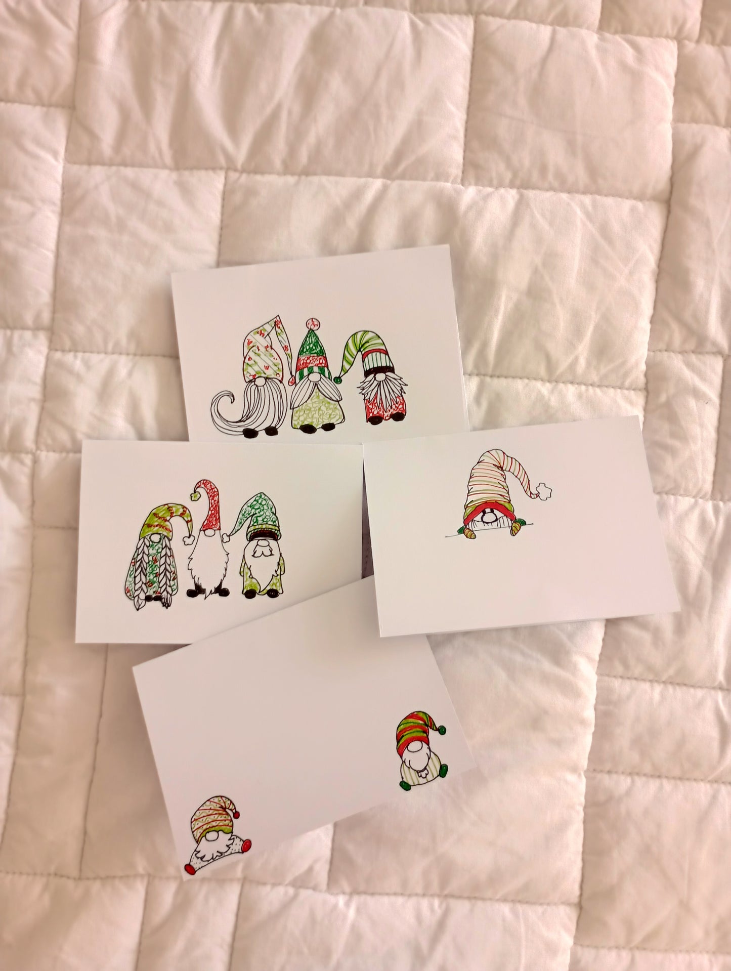 Gnomes hand drawn original art cards and envelopes, 4"x6"