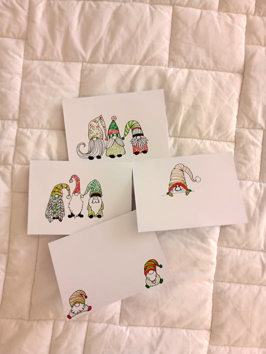 Gnomes hand drawn original art cards and envelopes, 4"x6"