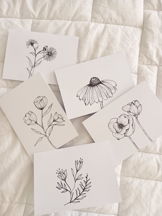 Wildflower hand drawn greeting card pack, 4"x6"