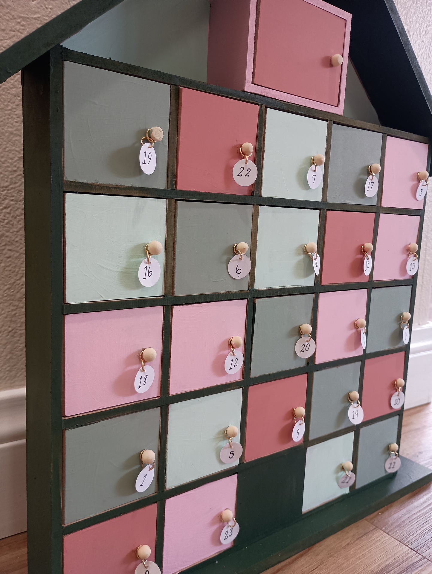 Advent Calendar, hand painted wooden Christmas decor