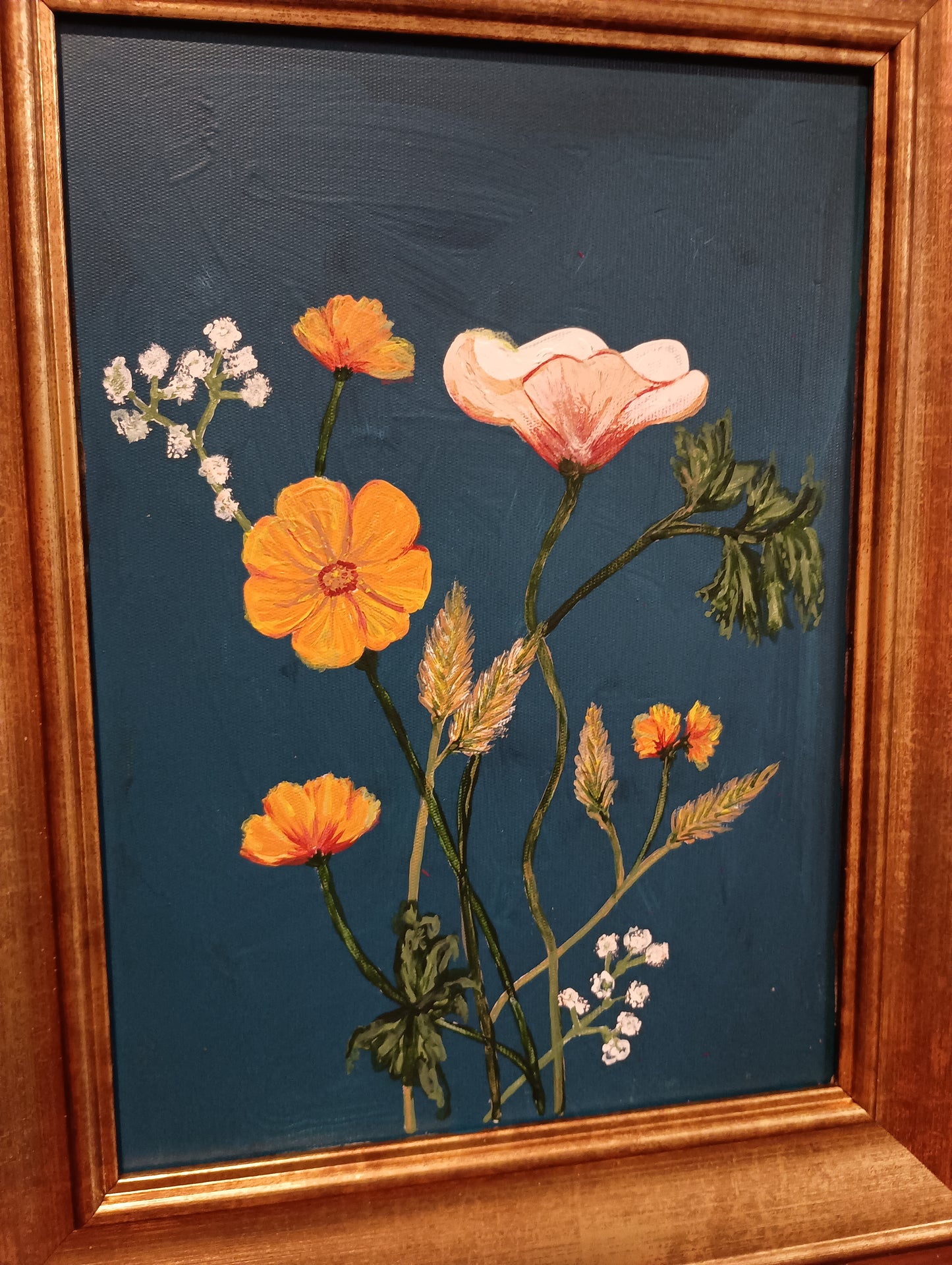 Gold framed flowers on canvas, Kirstyn Bliss