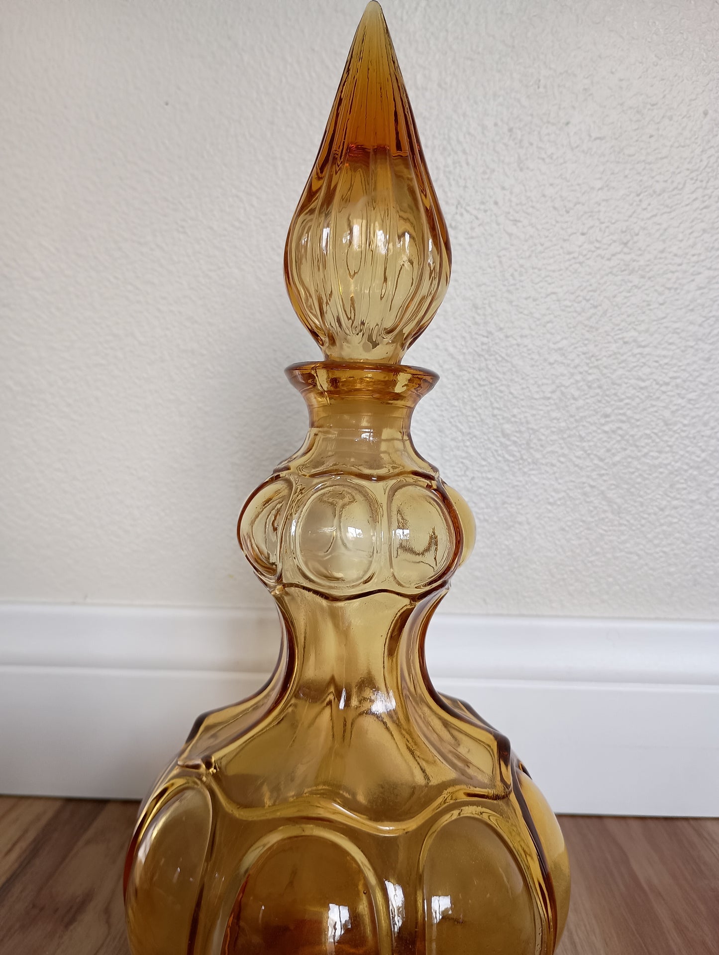 Large ornate decanter amber glass