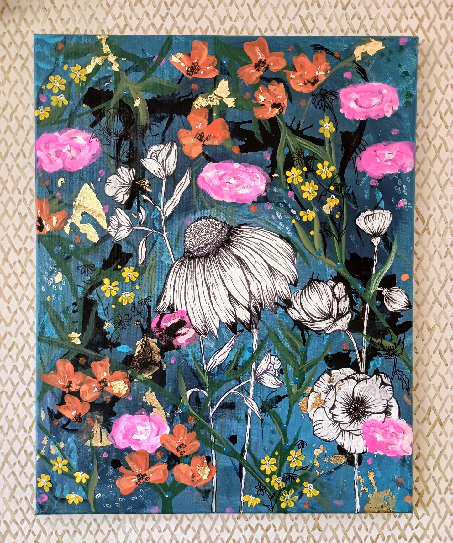 Large flowers painted canvas, Kirstyn Bliss Art original