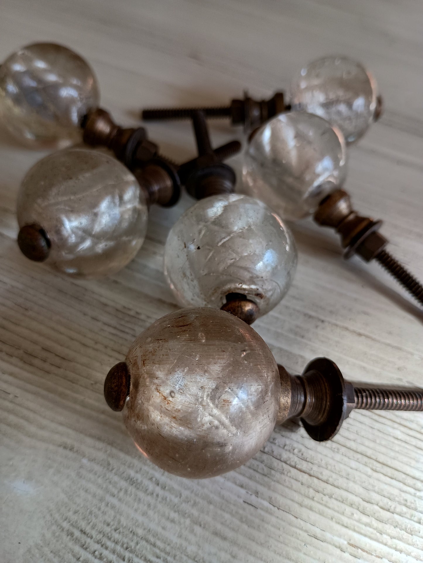 Antique round glass drawer pull