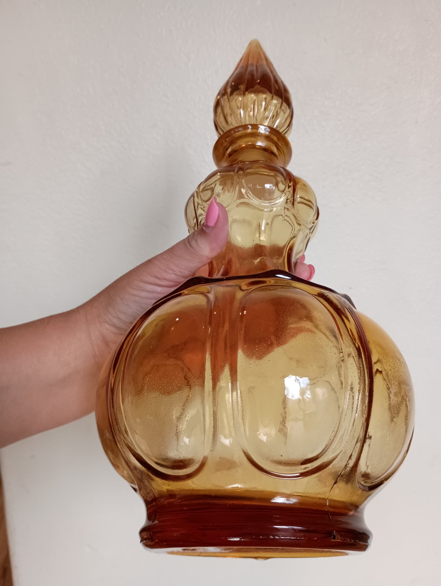 Large ornate decanter amber glass