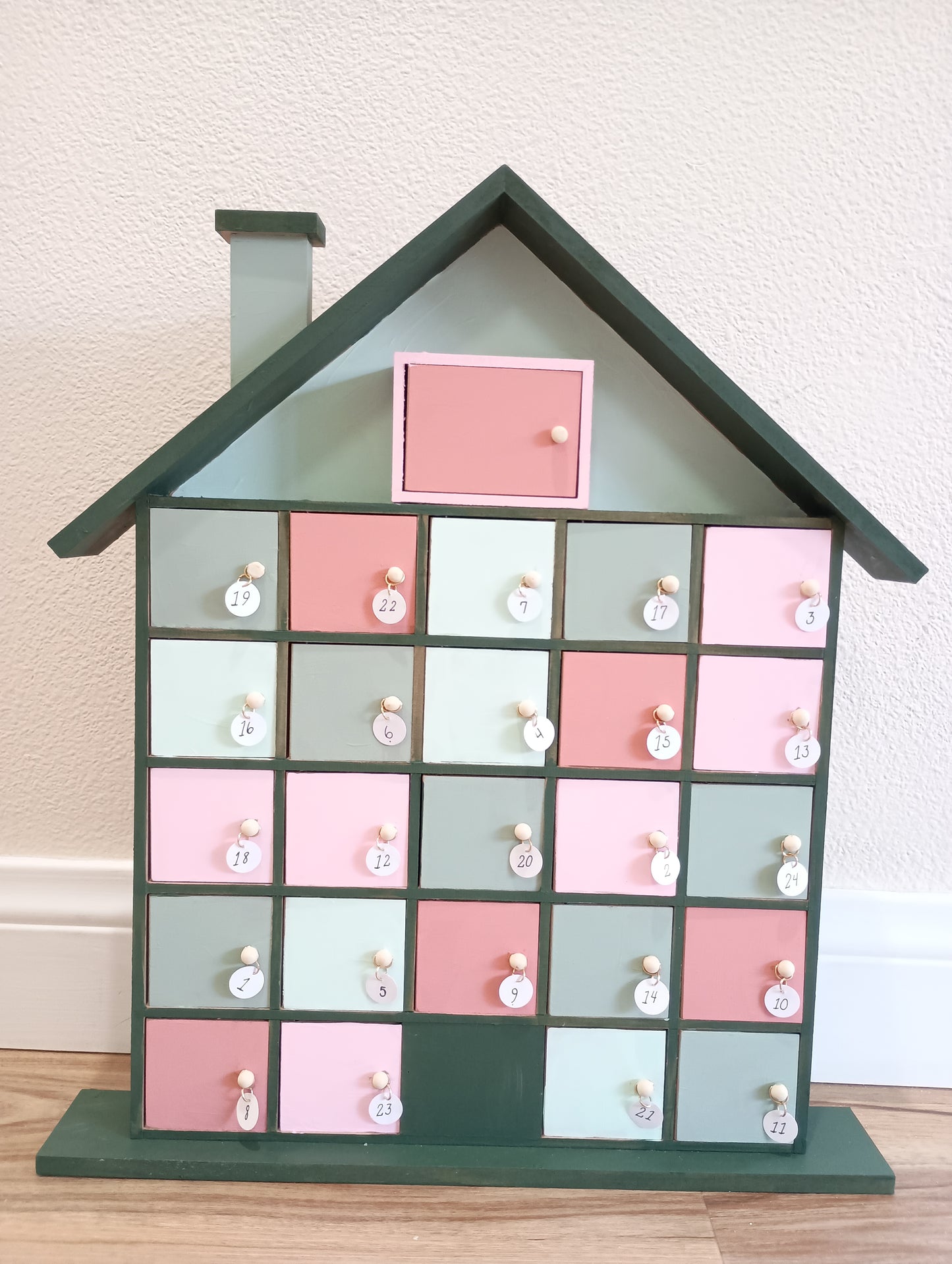 Advent Calendar, hand painted wooden Christmas decor