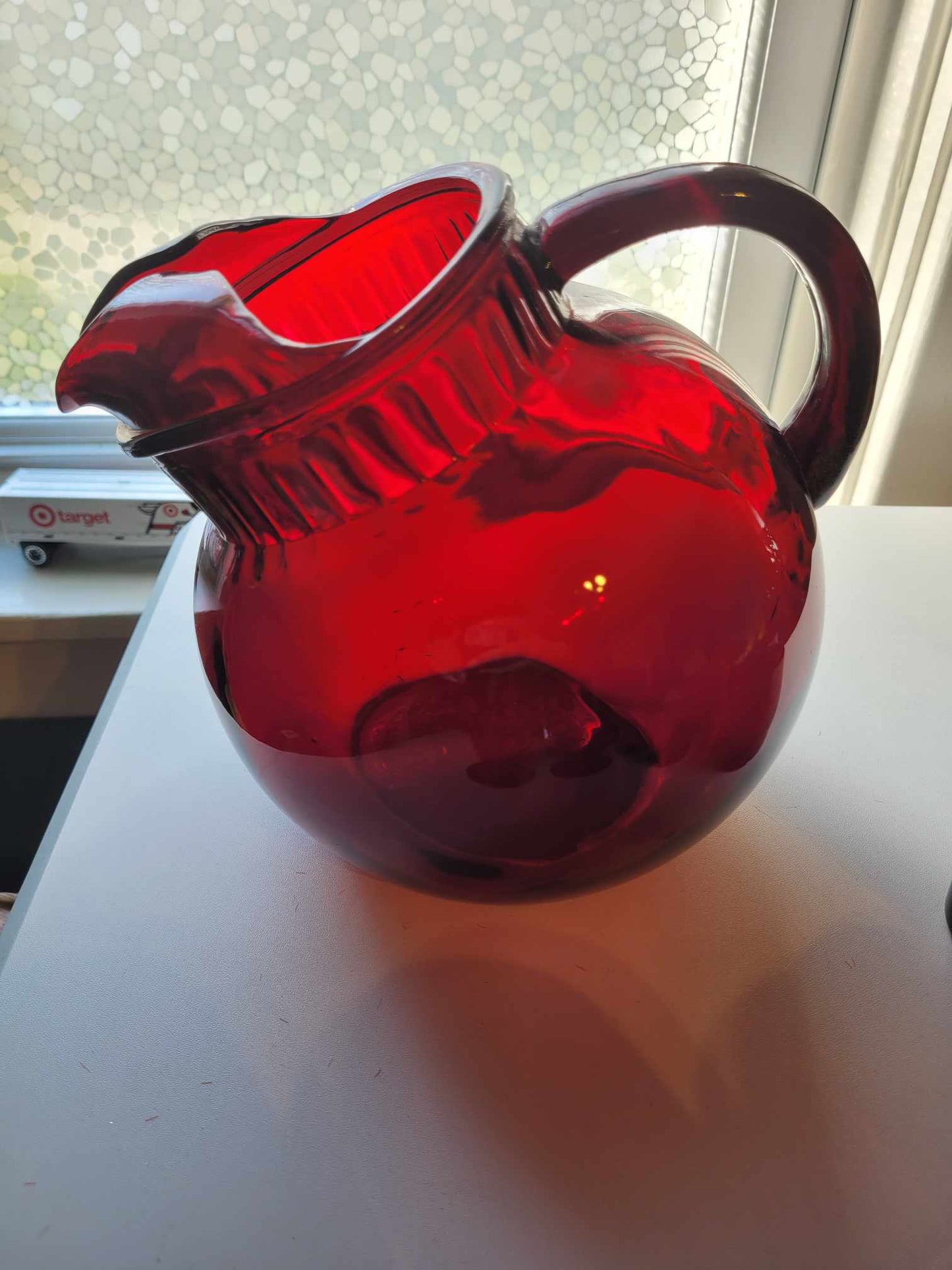 Mid century cranberry glass set